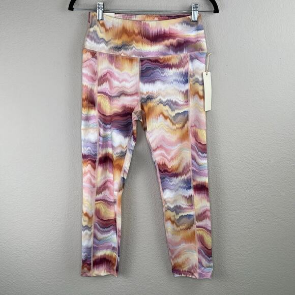 C&C California Wave Sunset Multi High Waist Pocket Crop Workout Leggings SM NWT - Picture 12 of 13